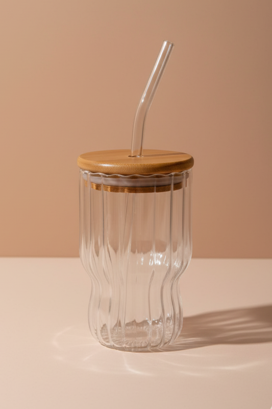 Ripple Glass Cup with Bamboo Top