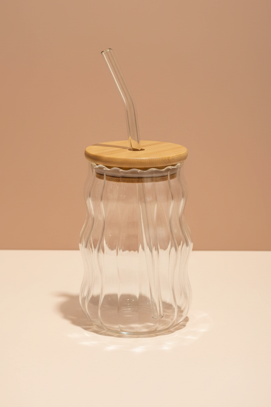 Curvy Wave Glass with Wooden Lid