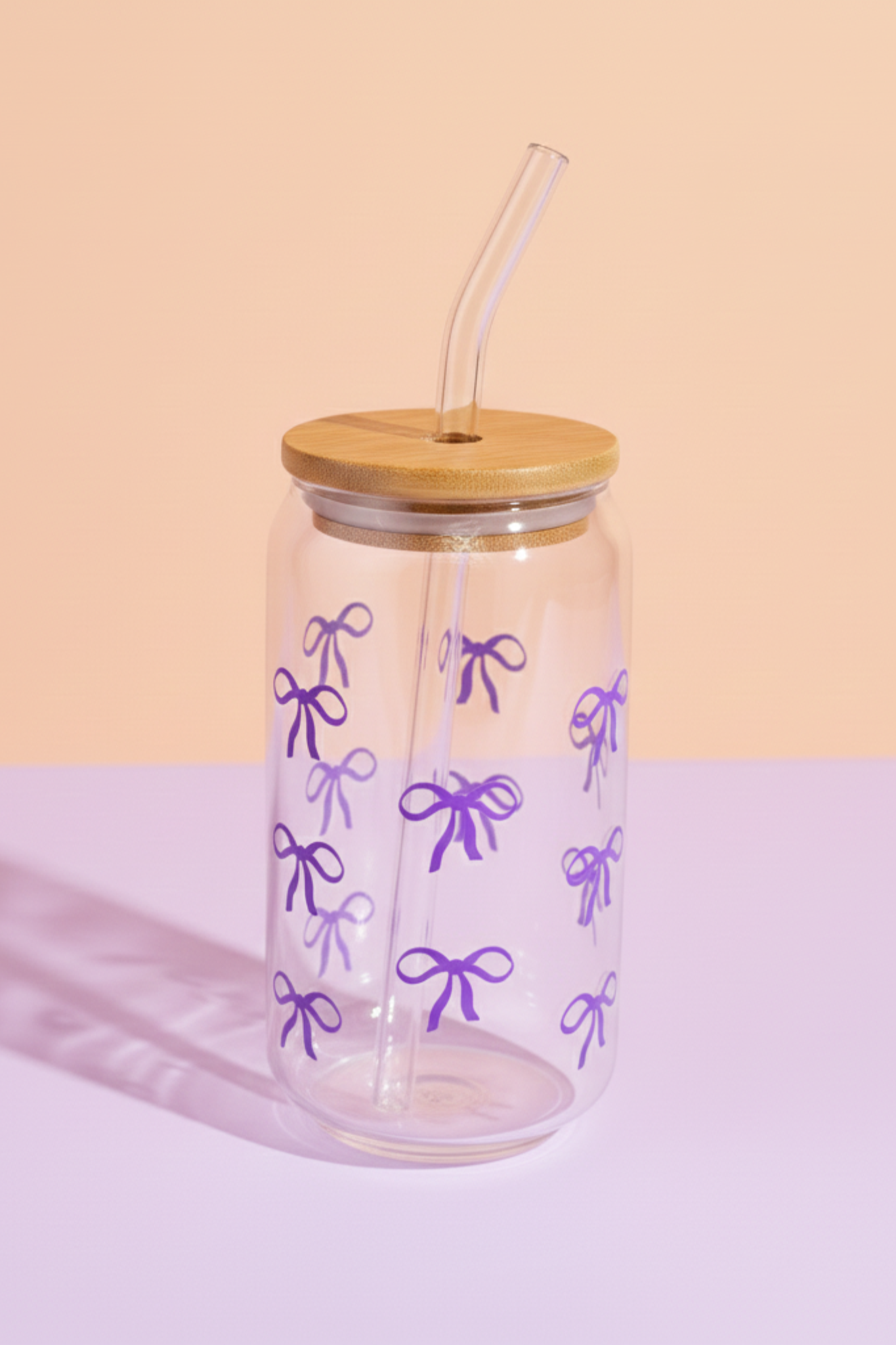 Purple Bows Glass Can