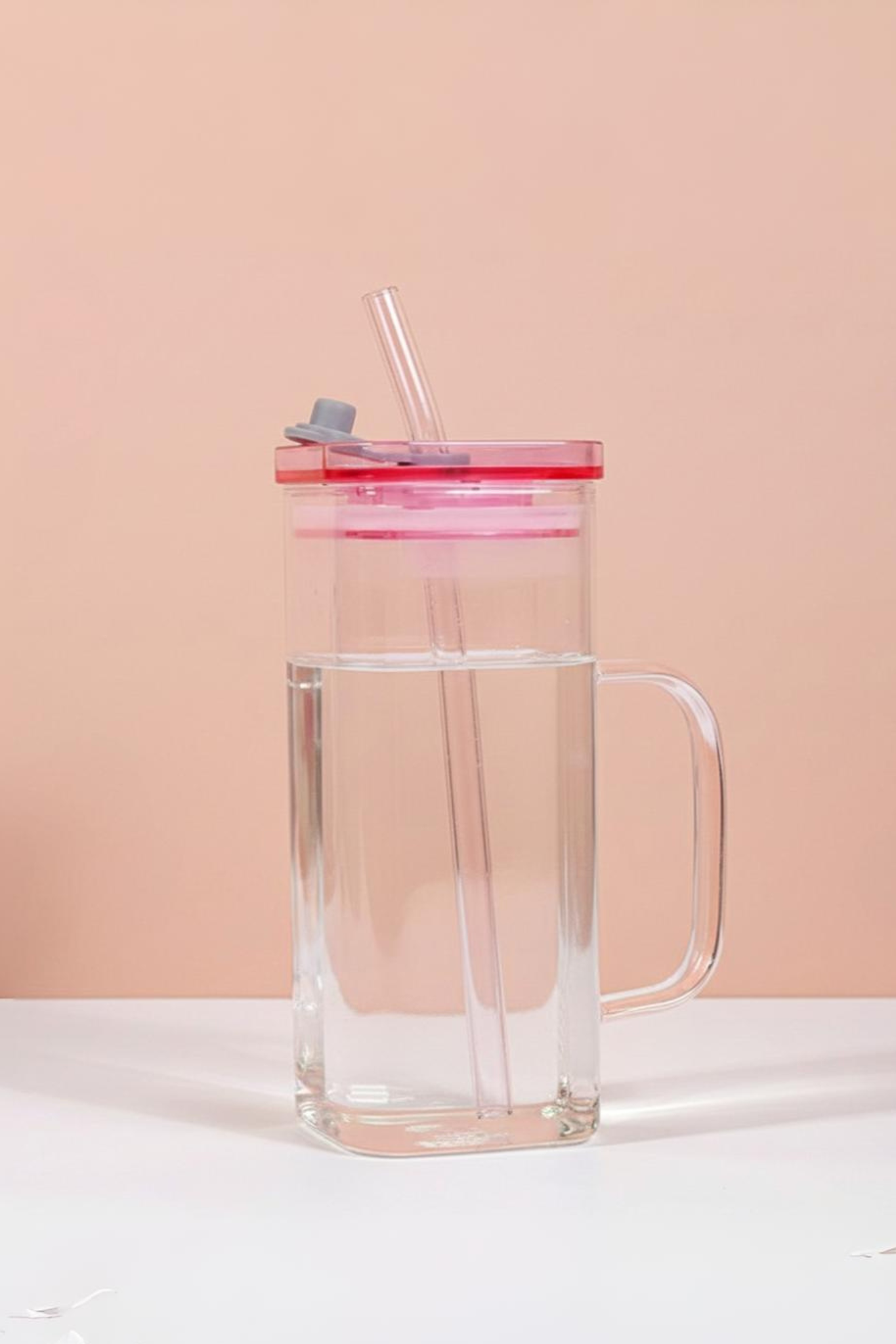 Pink Square Glass Tumbler with Straw