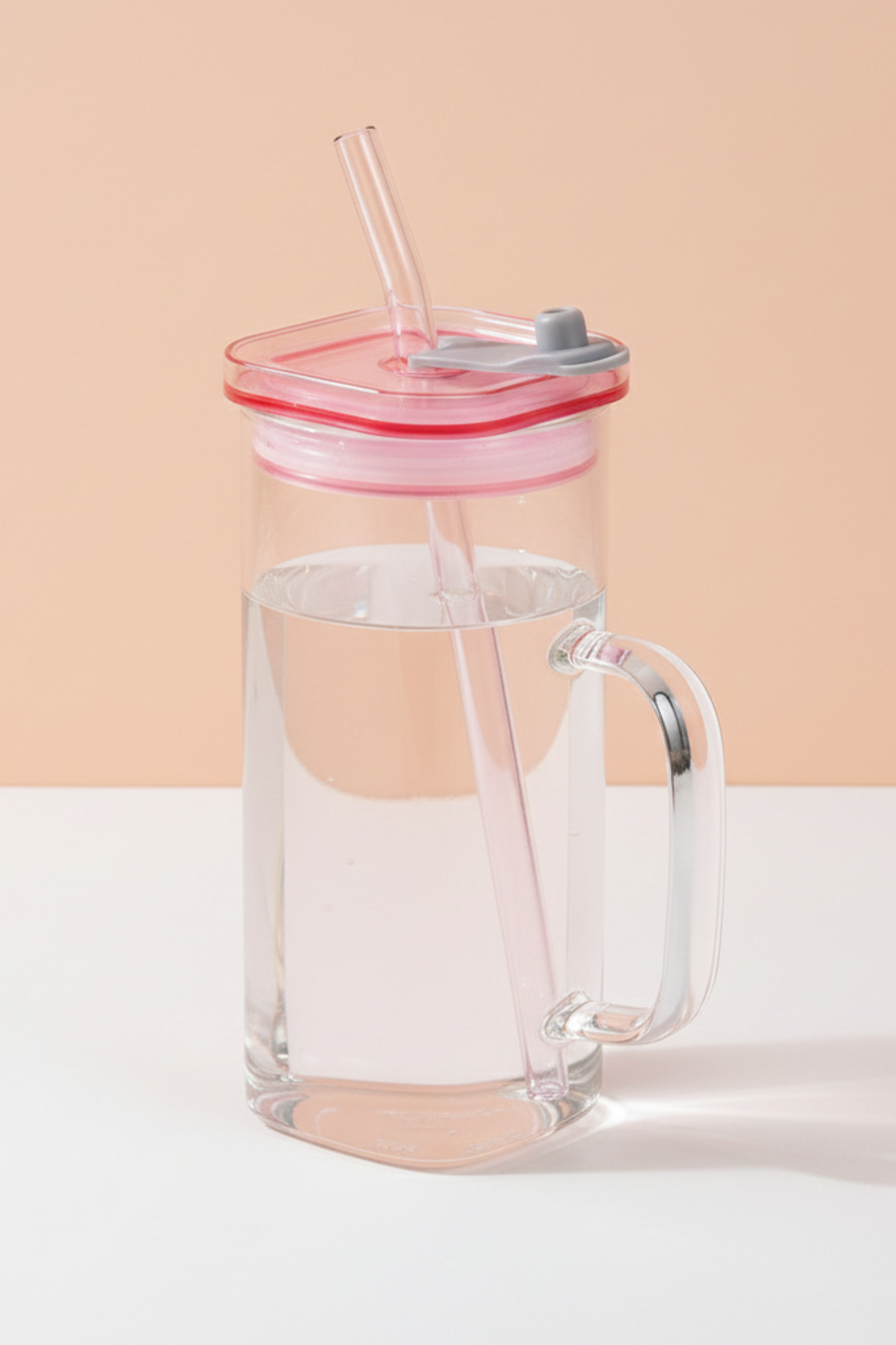 Pink Square Glass Tumbler with Straw