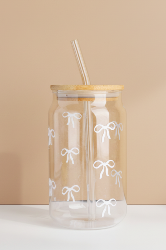 White Bows Glass Can