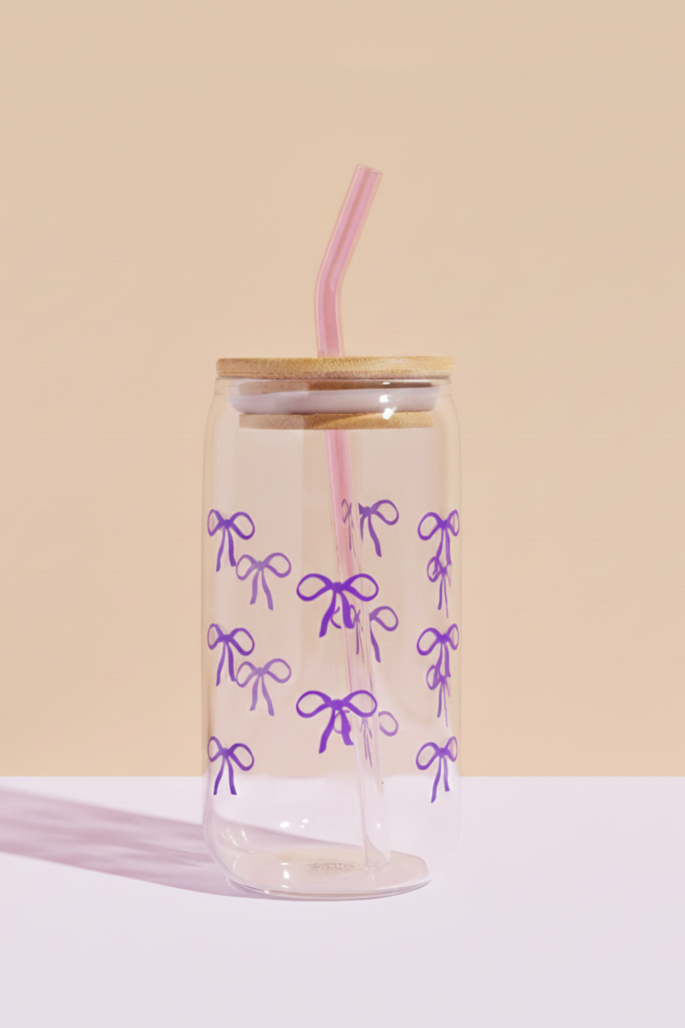 Purple Bows Glass Can
