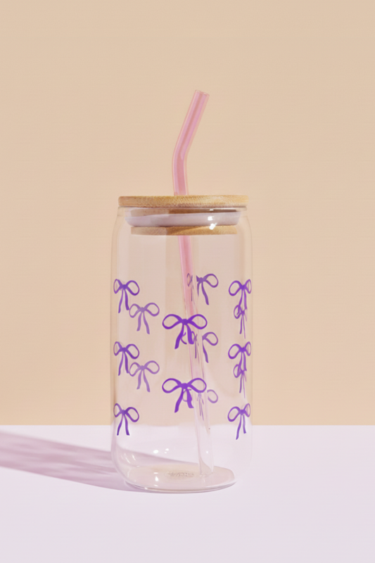 Purple Bows Glass Can
