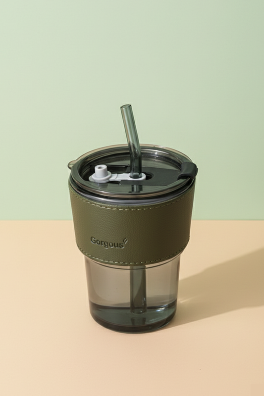 Black Glass Tumbler with Leather Sleeve